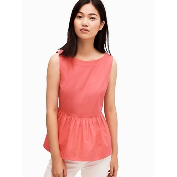 Kate Spade • Pink Sherbet Shore Thing Button Back Peplum Tank Top - Picture 2 of 10